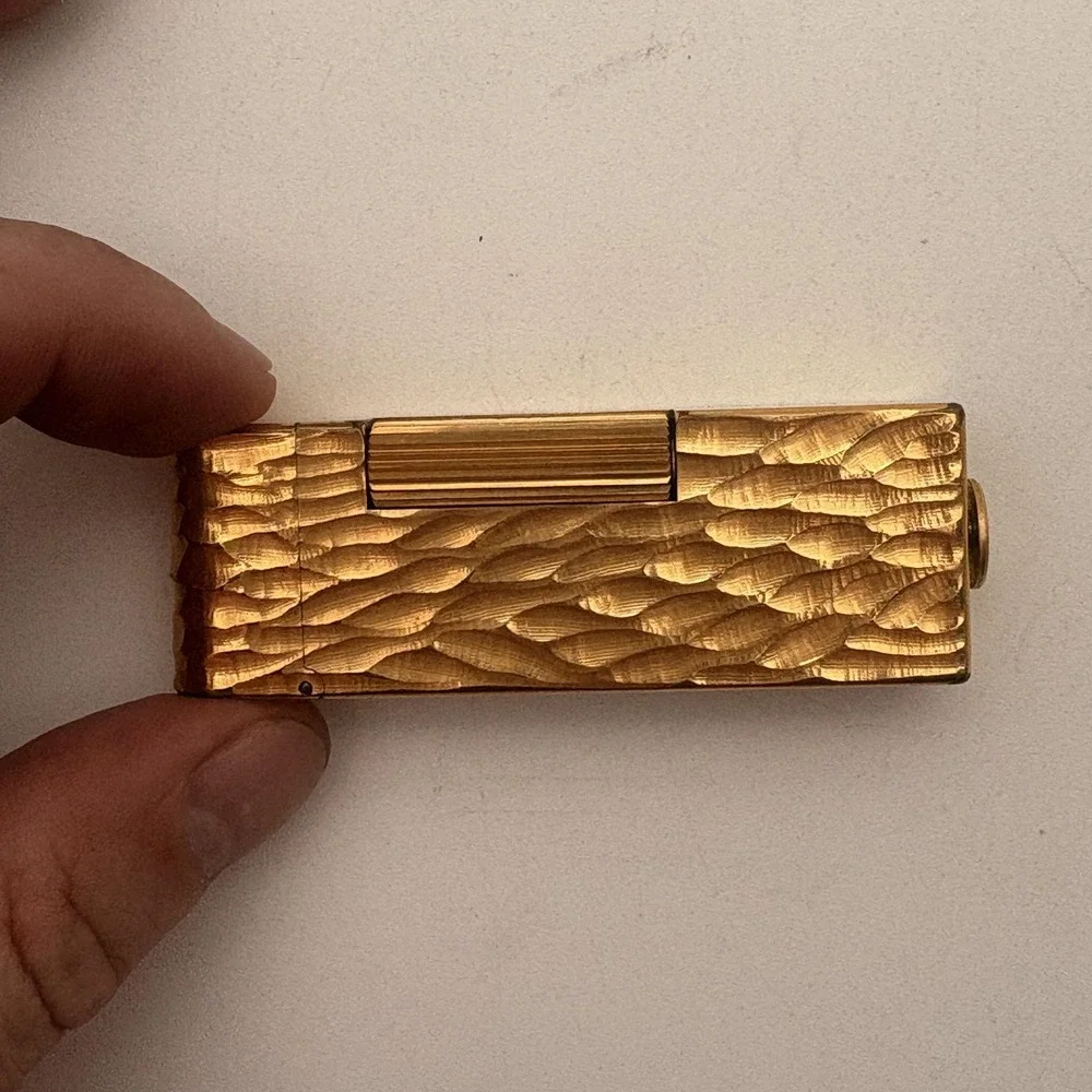 Vintage Dunhill Rollagas Gold Hammered Textured Lighter Swiss Made‎ W/ Box